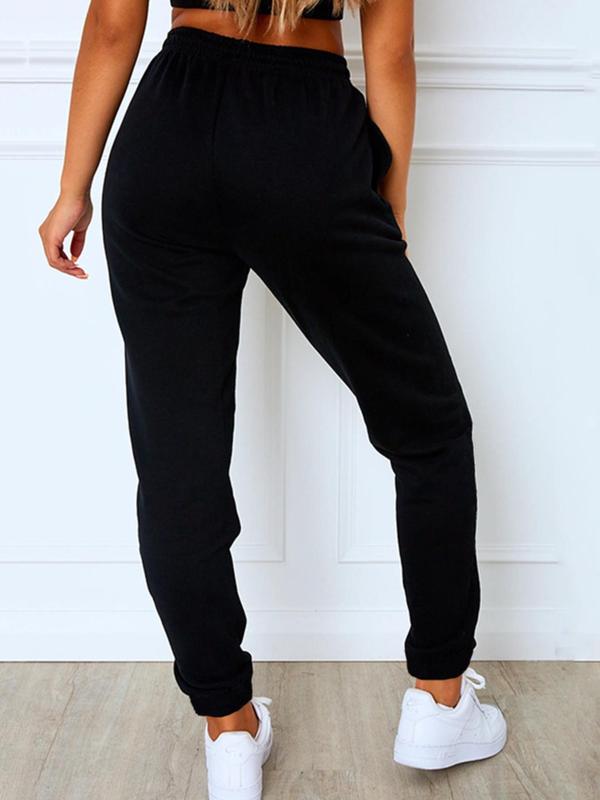 Women's Letter Print Pocket Elastic Waist Jogger Pants, Casual Trousers for Daily Wear, Ladies Bottoms for All Seasons