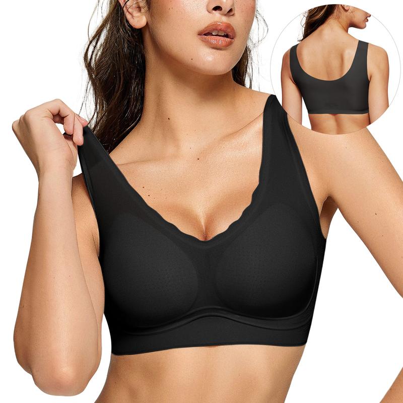 OEAK Women Comfortable Bras Wireless Full Coverage Bra V Neck Seamless Bralettes Everyday Pull Over Bras No Wire Bra