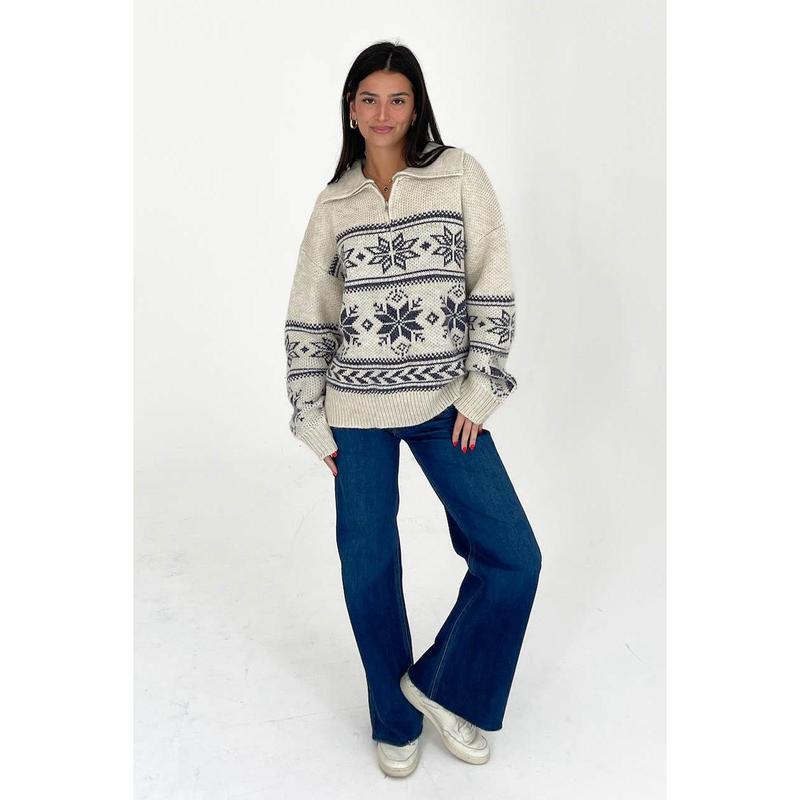 Warm Me Up Sweater in Cream Navy