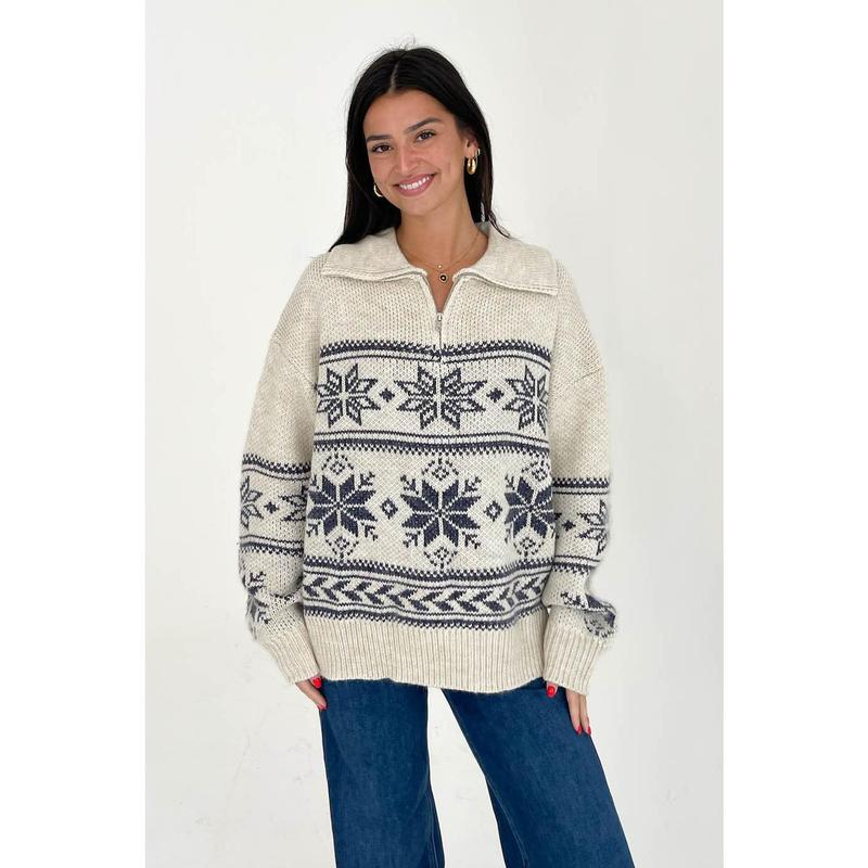 Warm Me Up Sweater in Cream Navy