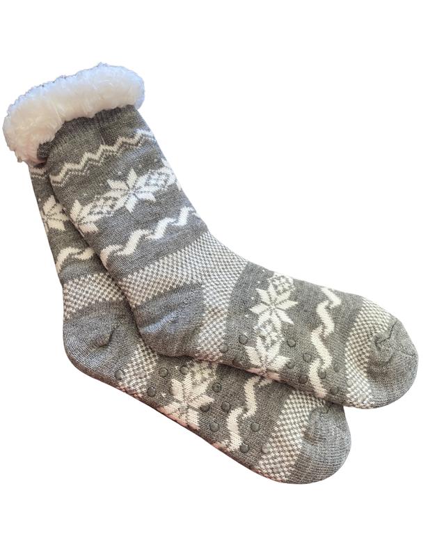 Cozy Deluxe Cabin Anti-Slip Socks Warmth & Style in Gray, Black, Blue, and Brown Comfy Socks Fuzzy Winter Cute Comfort