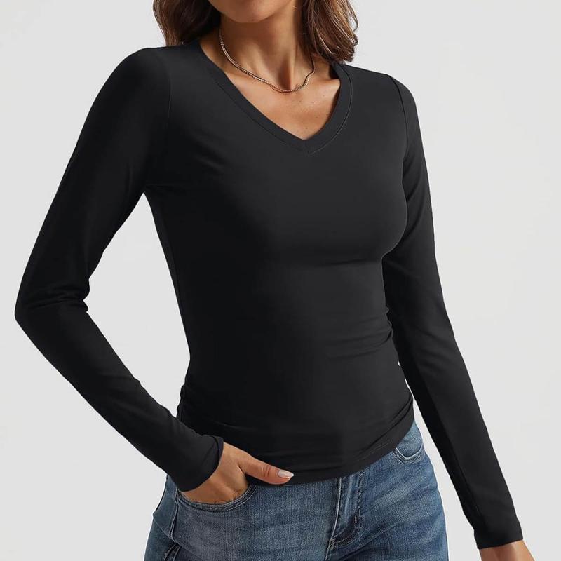 Womens Sexy V Neck T Shirt Long Sleeve Slim Fit Basic Tee Tunic Tops