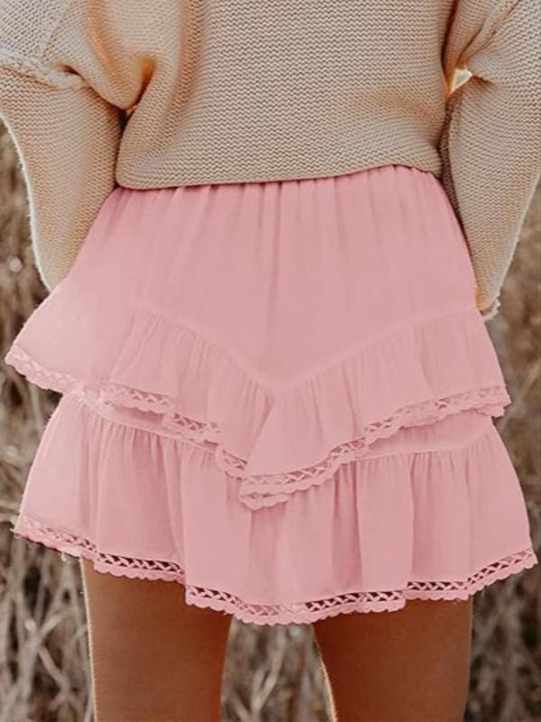 Women's Plain Tiered Layer High Waist Skirt, Casual Cute Fashionable Short Skirt for Daily Wear, Women's Bottoms for Fall & Winter