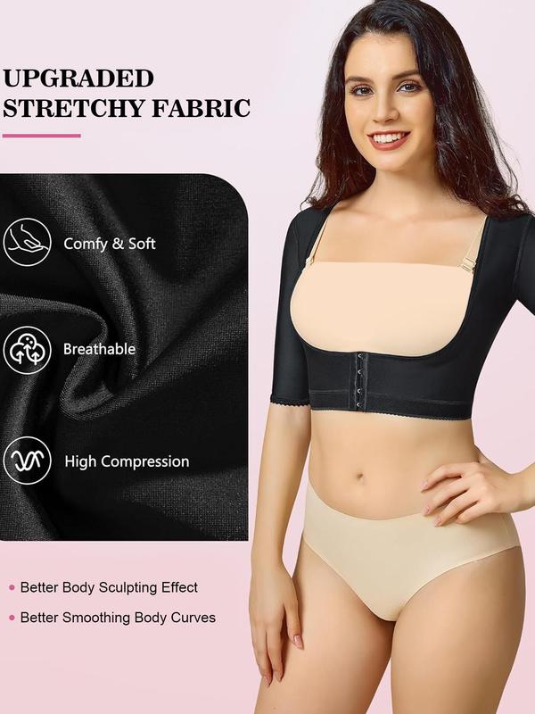 Women's Solid Color Hook & Eye Front Shapewear Top, Body Shaper, High Stretch Tummy Control Shaper, Tummy Tuck Shaper, Women's Shapewear for All Seasons