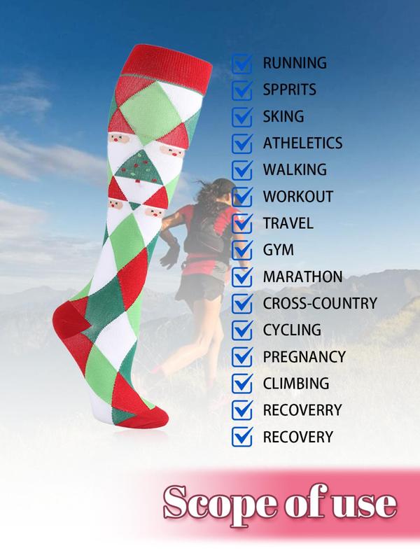 Women's Christmas Print Over The Calf Socks, Casual Comfy Breathable Compression Socks for Daily Wear, Women's Socks for All Seasons