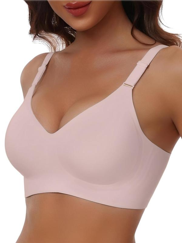 Women's Solid Wireless Push Up Bra, Comfortable Breathable Seamless Full Coverage Bra, Soft Support Bra for Daily Wear