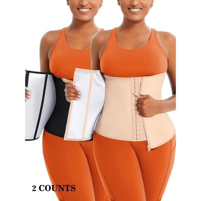 Women's Solid Zipper Waist Trainer Shapewear Belt, Comfort Cozy Tummy Control Hook Closure Fajas Colombianas Shaper, Fall Tummy Flattering Wear, Women Back To School Shapewear, Women Fall Clothes, 2000s Wear, Matt Waist Trainers