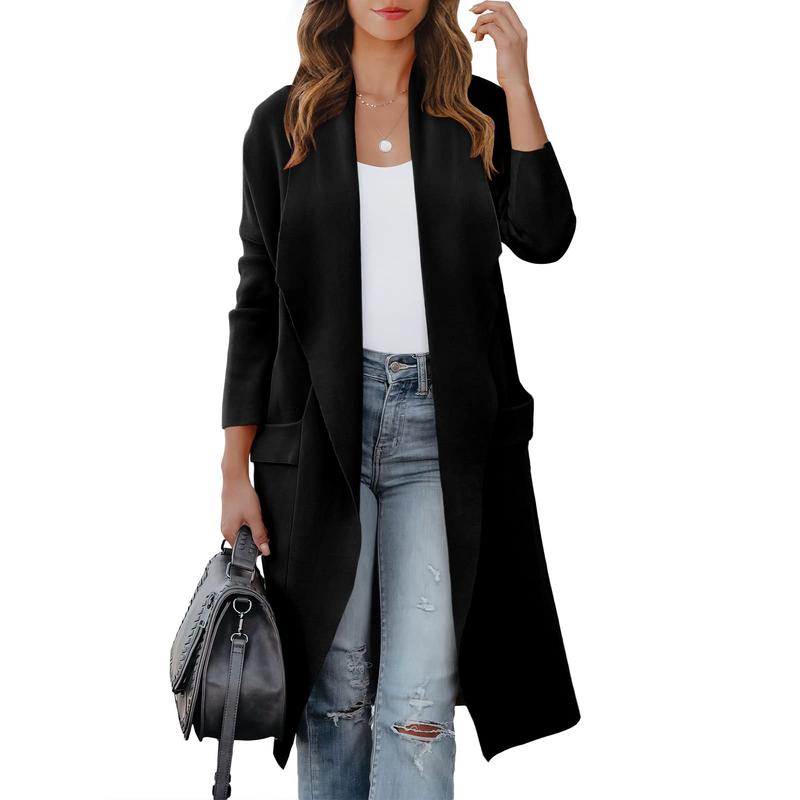 ANRABESS Women's Casual Long Sleeve Draped Open Front Knit Pockets Long Cardigan Jackets Sweater