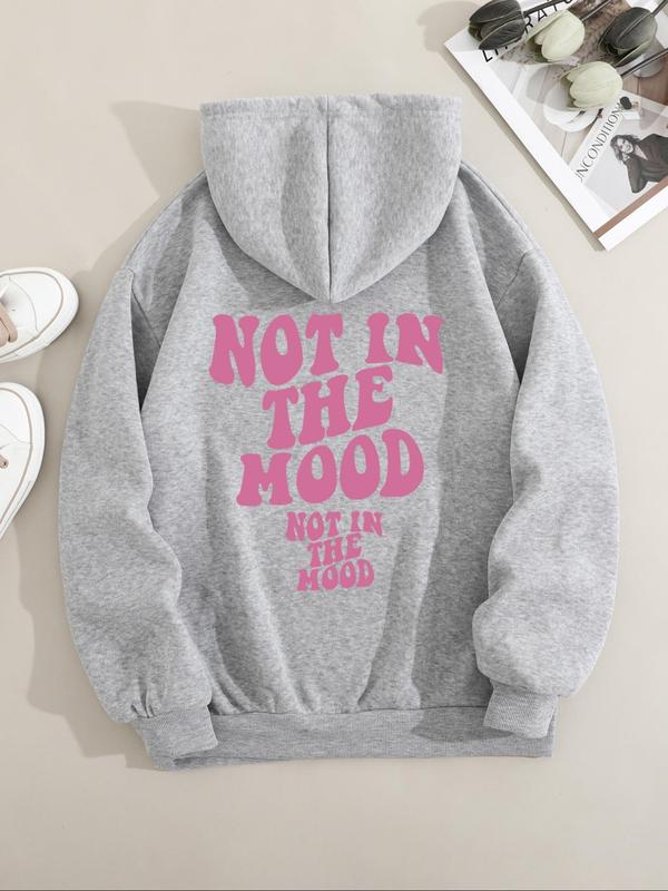 Letter Print Long Sleeve Hoodies for Women, Comfort Women Clothing, Casual Drop Shoulder Pocket Hooded Sweatshirt, Graphic Pullover Tops for Lady Teen Girls Daily Wear, Fall Outfits, Fallfreshness