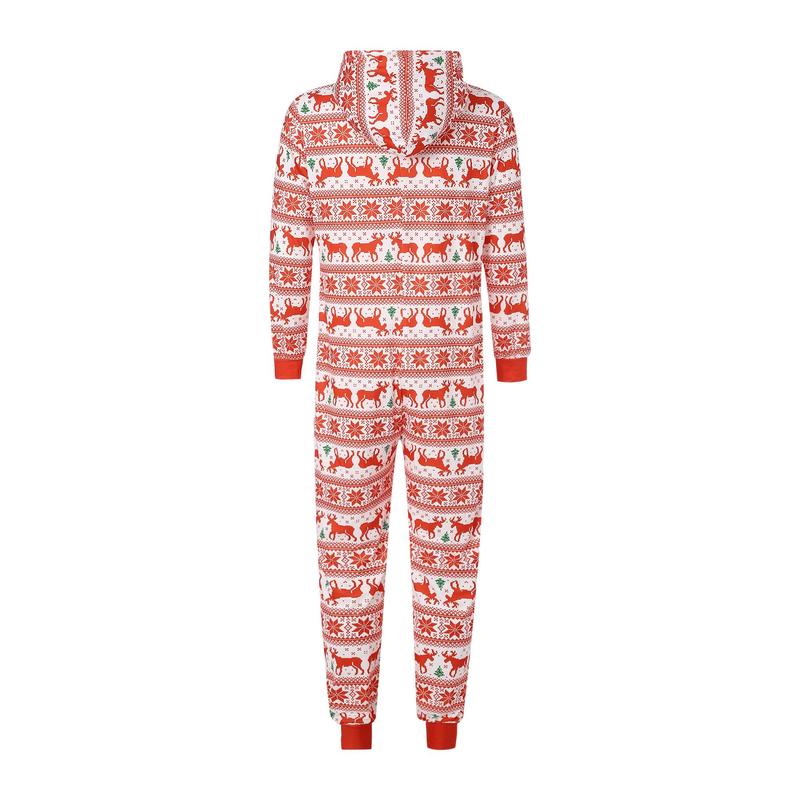 Matching Family Christmas Pajamas, Long Sleeve Zip Up Hooded Jumpsuit for Adults and Kids