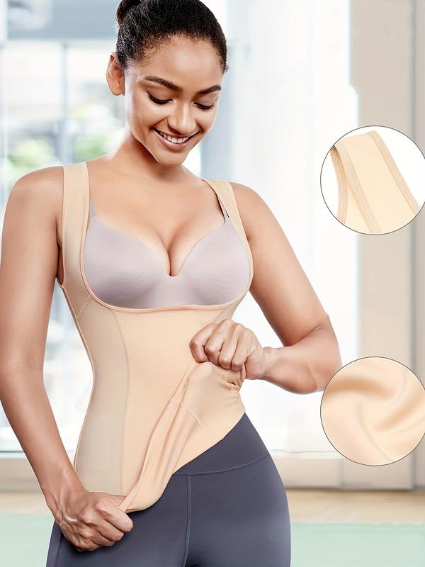 Women's Basic Solid Seamless Compression Shapewear Tank Top, Lady Minimalist Breathable Tummy Control Shapewear Clothing, Summer Outfits, Women Shapewear for Daily Wear