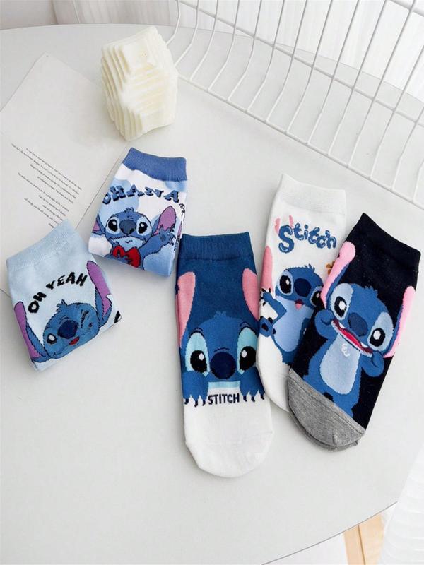 Women's Cartoon Stitch Print Ankle Socks, Casual Moisture Wicking Low Cut Socks, Soft Comfy Breathable Socks for All Seasons Daily Wear