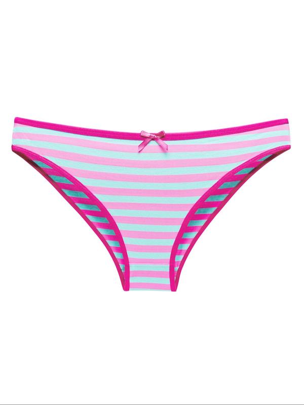 Women's Striped Print Bow Decor Brief Panty, Soft Comfy Breathable Knicker for Daily Wear, Underwear for All Seasons