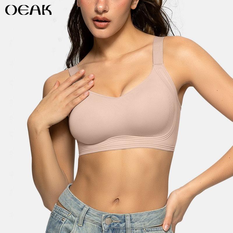 OEAK Womenswear Seamless Push Up Bras No Underwire Full Coverage Comfortable V Neck Bralettes Wireless Bra