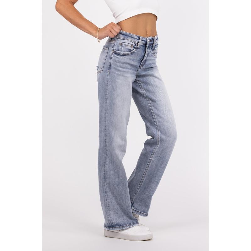 The Harper from Lovervet: Mid-Rise Tummy Control Slim Wide Leg Denim Fabric Fit