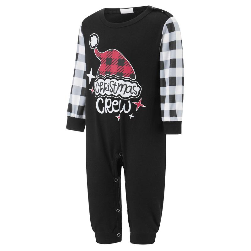 Christmas Pajamas for Family Long Sleeve Santa Hat Print Tops + Stripes Pants Set Holiday Sleepwear