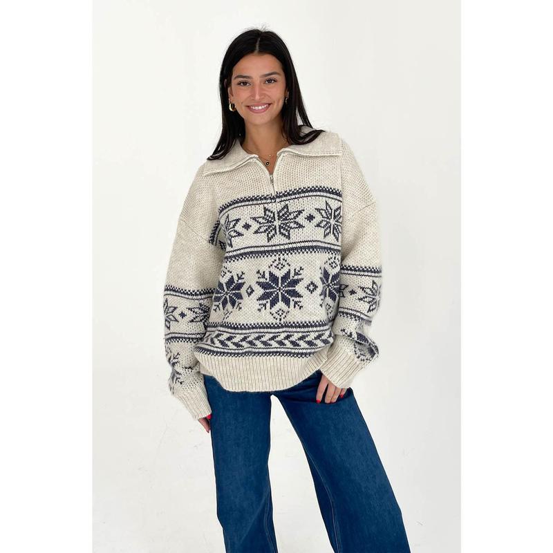 Warm Me Up Sweater in Cream Navy