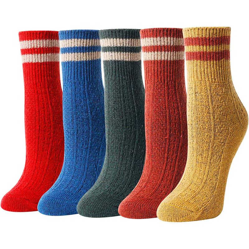 Zmart Women Colorful Wool Socks Retro Socks Vintage Socks Striped Crew Socks Women Warm Socks Winter Socks Wool Boot Socks Women Ladies Wool Socks Woolen Socks