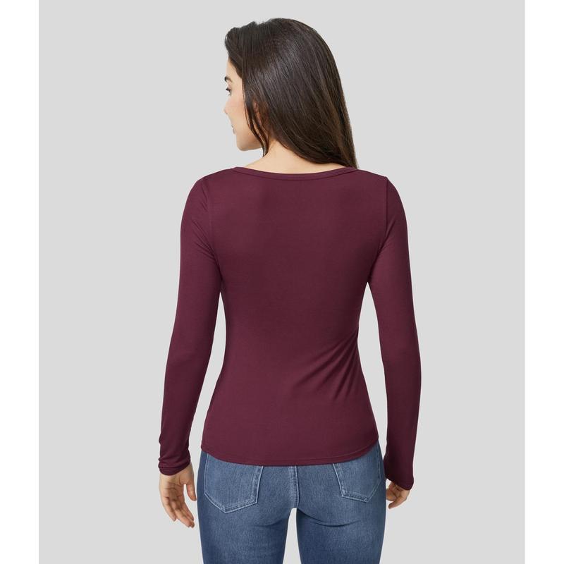 Halara Ribbed Henley Neck Long Sleeve Slim Casual Top