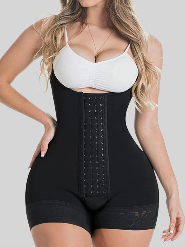 Women's Adjustable Hook & Eye Closure Shapewear Bodysuit, Solid Color Contrast Lace Backless Shaper,  Waist Trainer Women, Tummy Control Shapewear for Women