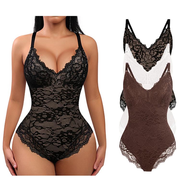 FeelinGirl Sexy Lace Bodysuits Shapewear for Womenswear Mesh Nylon Clothing