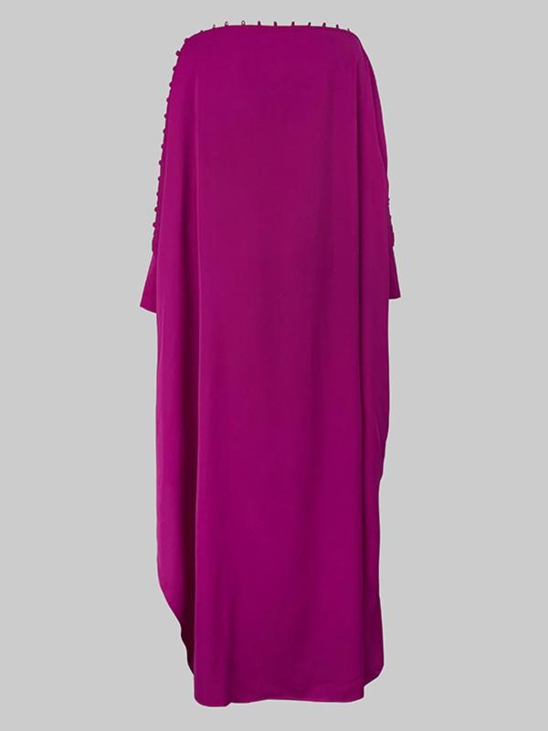 Women's Plain Asymmetrical Neck Split Hem Dress, Elegant Batwing Sleeve Long Dress for Party Holiday Wedding Guest, Ladies Spring & Fall Clothes