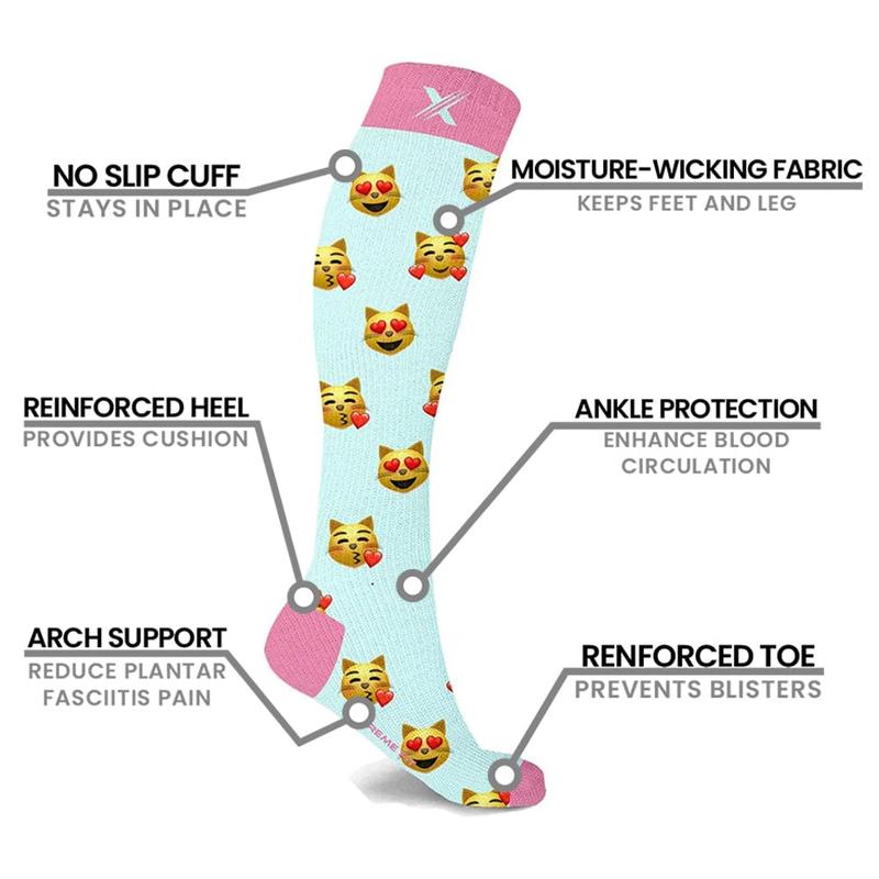 Extreme Fit Knee-High Support Socks with Trendy & Expressive Emoji Prints (3-Pairs) - Moisture-Wicking & Comfort Fit