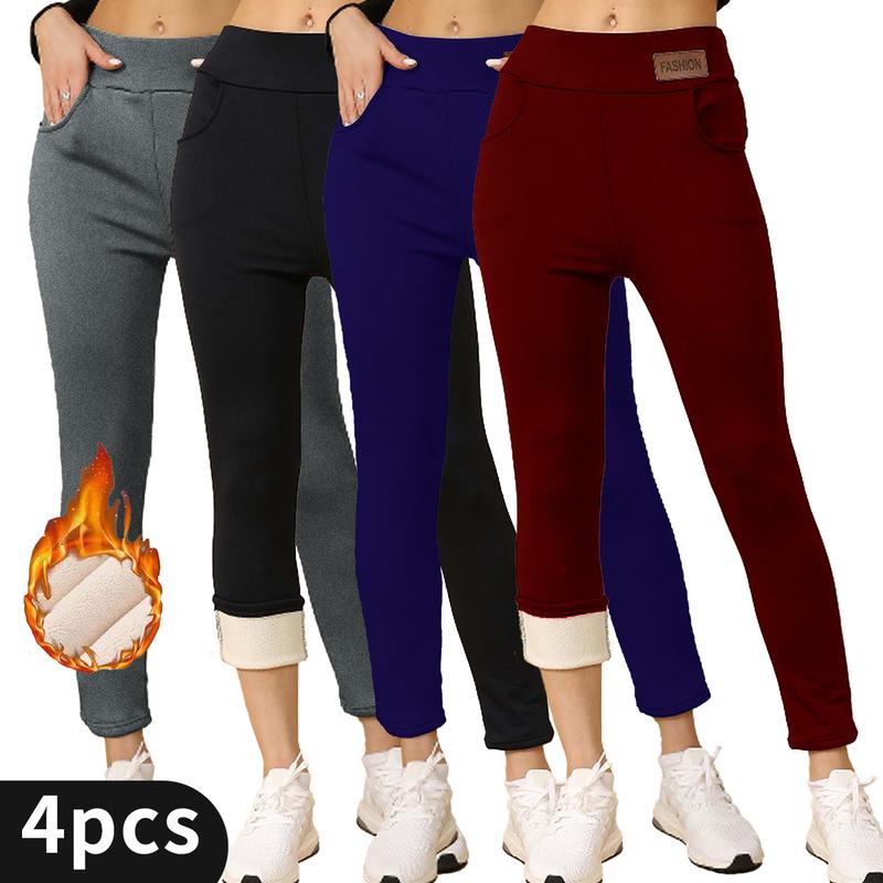 4 PCS Winter-Chic Plush-Lined Jeggings: Durable, Mid-Elastic & Easy-Care Comfort for Women