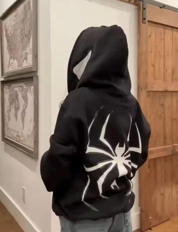 Streetwear Y2K Couple Spidey Hoodie, Up Spider Print Hooded Sweater, Y2K Couple Hoodies Matching