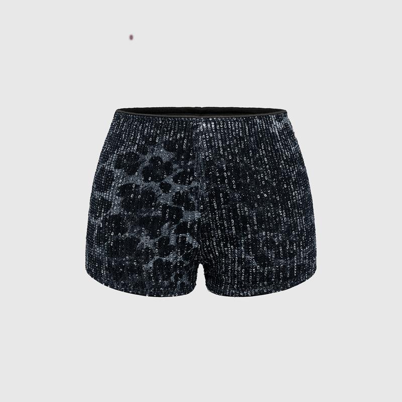 ROMWE Grunge Punk Y2K Leopard Print All-Over Sequin Women's Ultra Low-Rise Mini Shorts, Rave Festival, School