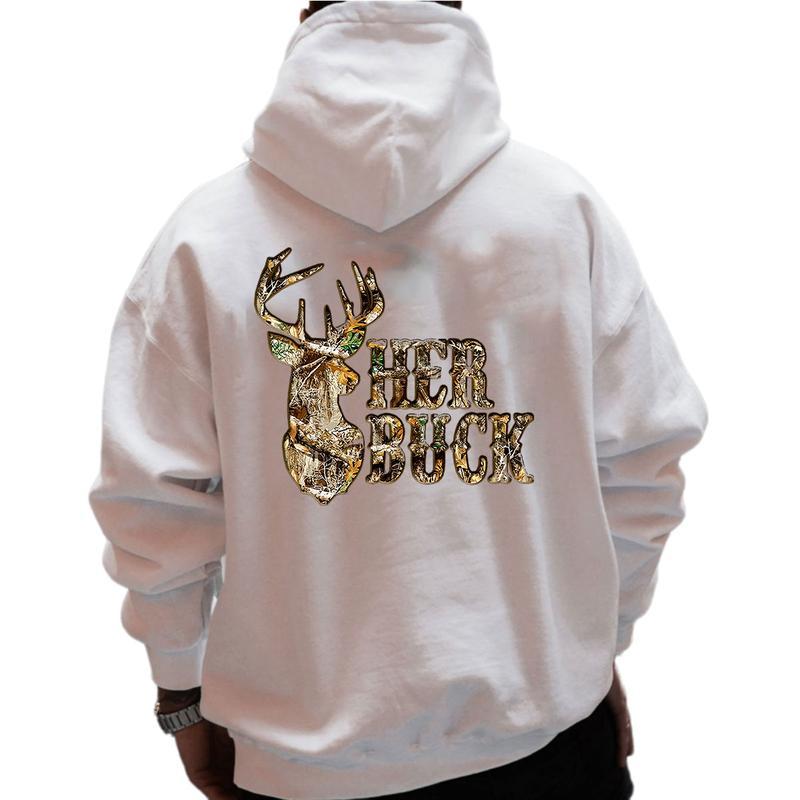 Her Buck His Doe Hoodie - Camo Hoodie, Hunting Couples Hoodie, Matching Deer, Buck and Doe, Outdoor Couple Matching Pullover Hoodie