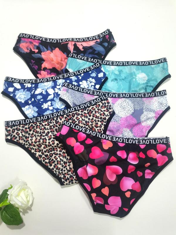 Women's All Over Print Letter Tape Knicker, Casual Sexy Fashion Panty, Soft Comfy Breathable Underwear for Daily Wear