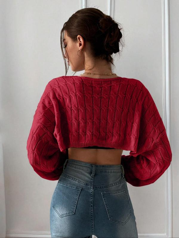 Women's Solid Drop Shoulder Crop Cardigan, Casual Long Sleeve Open Front Knitwear for Fall, Cardigan for Women, Fashion Women's Knit Clothing for Daily Wear Fall Sweaters  Preppy 80s Clothes