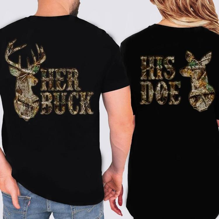 Her Buck His Doe Shirt, Hunting Couples T-shirt, Camo Shirt, Matching Deer Tee, Buck and Doe Shirt, Outdoor Couple Matching Shirt, Boyfriend Shirt, Girlfriend Shirt, Lover Matching Shirt, Unisex Couple Shirt Gift For Women And Men