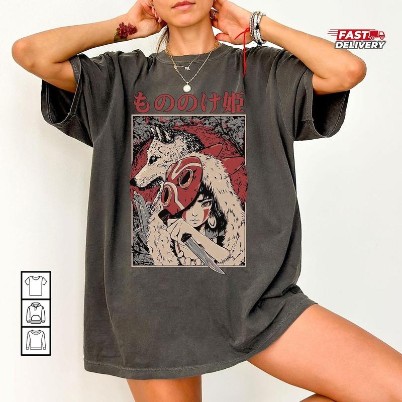 Vintage Prin cess Mononoke Washed Acld Shirt, Mononoke Y2K T shirt, Studio Ghibli Anime Shirt Casual Cotton Casual Cotton