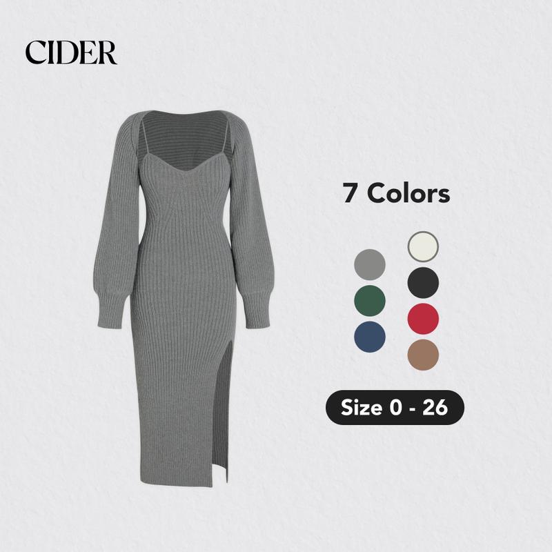 Cider [7 colors, Size 0-26] 2-Piece Set Sweater Dress, Stretchy and Hugs Your Figure, Fits Like Glove, Elegant Fashion Cozy Outfits, Night Date Outfits