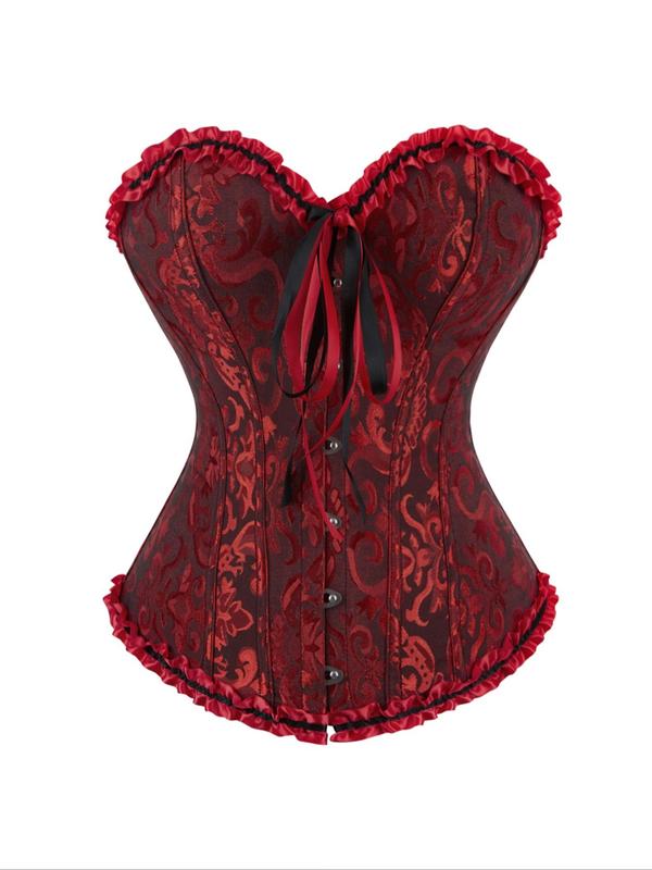 Women's Plain Lace Up Tie Back Corset Tube Top, Retro Elegant Tie Front Frill Trim Bustier, Women's Pretend Play Costumes for All Seasons