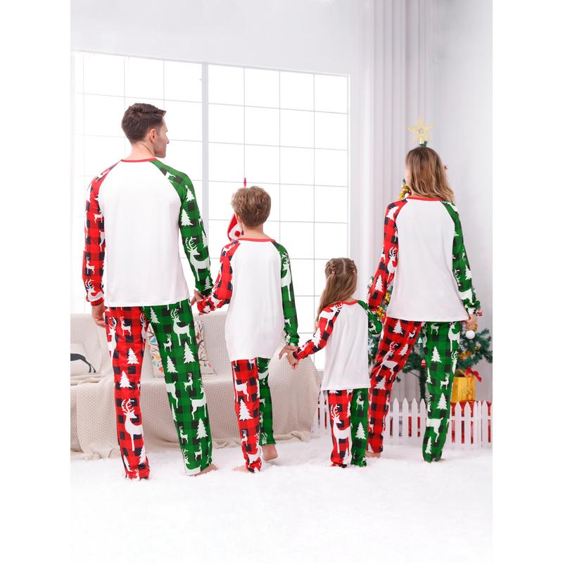 Christmas Family Pajamas Matching Set Christmas Tree Letter Print Long Sleeve Tops and Plaid Pants Sleepwear