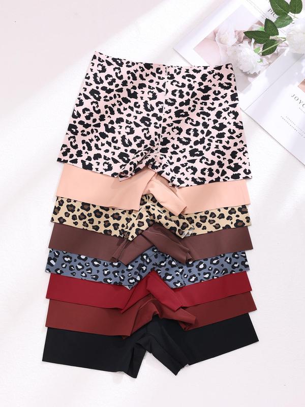 Women's Leopard Print Boyshorts, Soft Comfy Breathable Ice Silk Seamless Panty for Daily Wear, Underwear for All Seasons