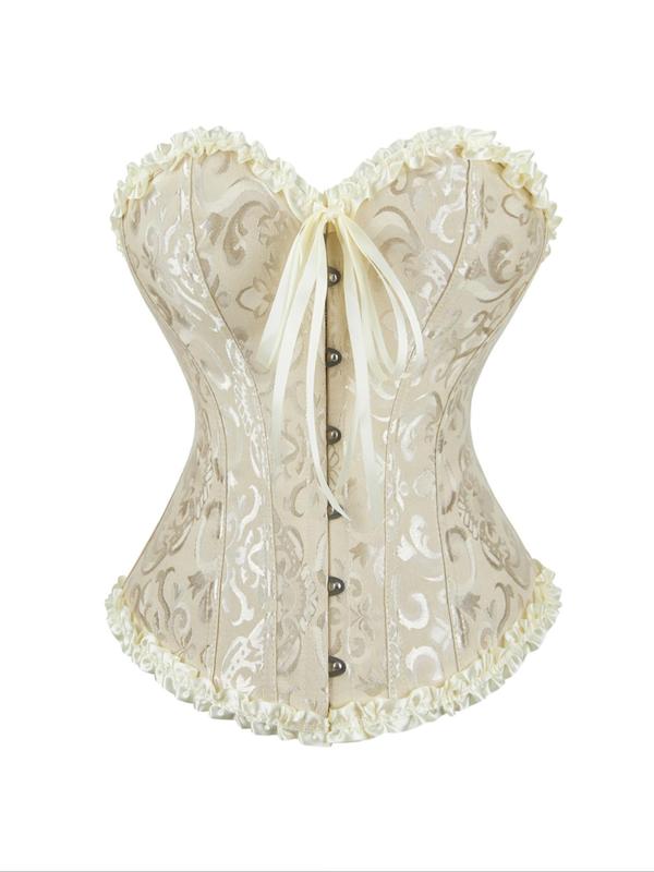 Women's Plain Lace Up Tie Back Corset Tube Top, Retro Elegant Tie Front Frill Trim Bustier, Women's Pretend Play Costumes for All Seasons