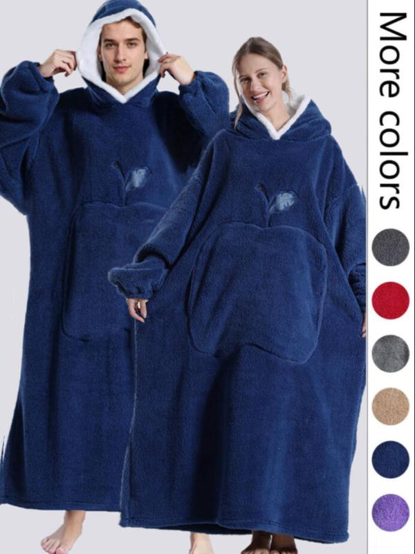 Couple's  Fruit Shaped Pocket  Drop Shoulder Fleece Hooded Robe, Casual Long Sleeve Hooded Blanket, Sleepwear & Loungewear  for Couple