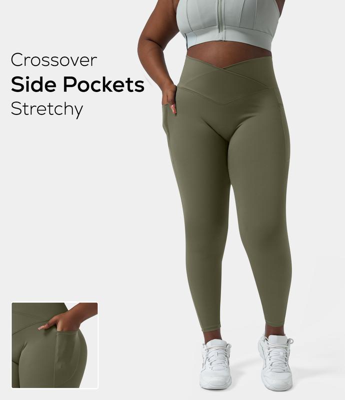 Halara Softlyzero™ High Waisted Crossover Side Pocket Plain Plus Size Full Length Leggings-UPF50+