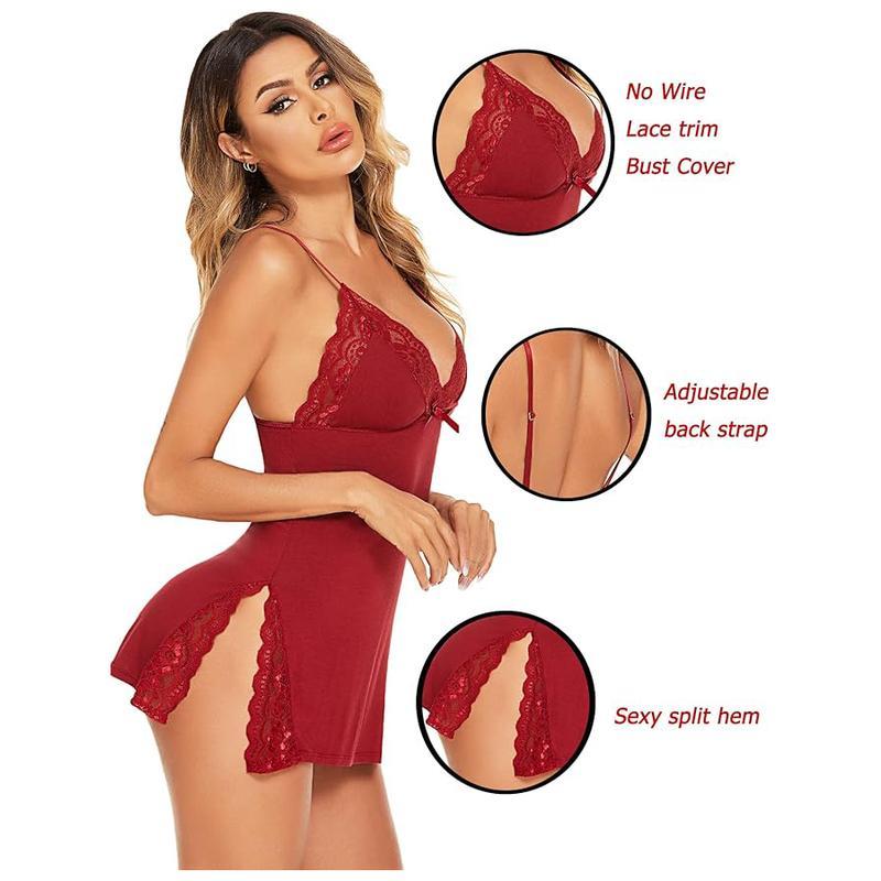 Avidlove Women's Lingerie  NightwearSpaghetti Strap Nightgown Babydoll Chemise satin robe chic me dresses red sexy nightdresses Lace Sleeveless Soft Womenswear Lightweight Loungewear Underwear Lady Comfort Comfortable Breathable Basic