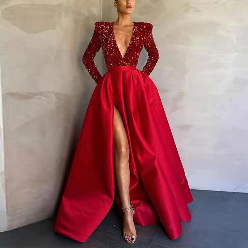 2020 New European and American Foreign Trade Women's Clothing Independent Stand Sequined Large Swing Sexy Dress Trailing Banquet Evening Dress New