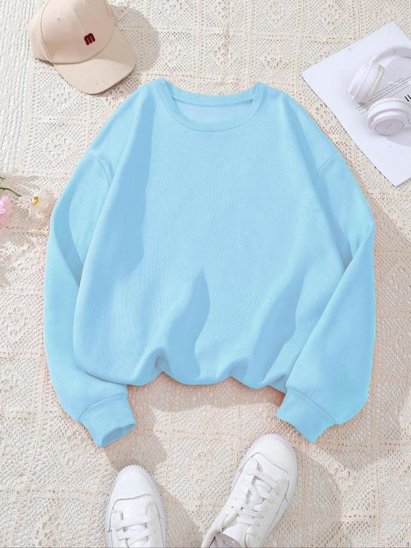 Women's Plain Crew Neck Pullover Sweatshirt, Fashion Casual Long Sleeve Top for Fall & Winter, Women's Clothing for Daily Wear