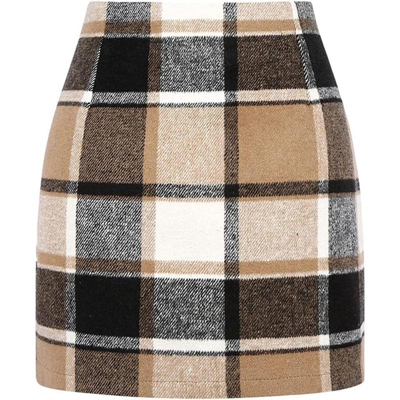 Womens High Waist Plaid Skirt 2024 Plaid Pencil Skirts for Women High Waisted Casual Stretch Bodycon Wool Mini Skirt