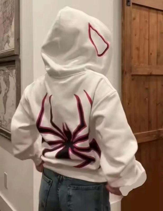 Streetwear Y2K Couple Spidey Hoodie, Up Spider Print Hooded Sweater, Y2K Couple Hoodies Matching