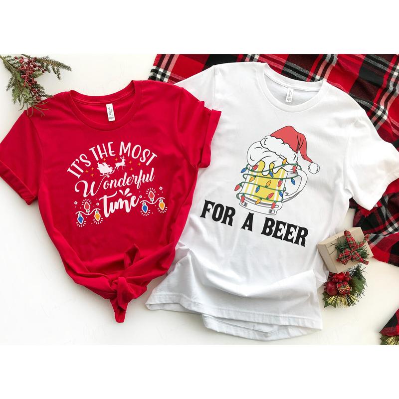 Christmas Couples Shirts, It's the Most Wonderful Time, For a Beer, Couples Holiday Tee, Matching Christmas Shirts, Couple Christmas Tees