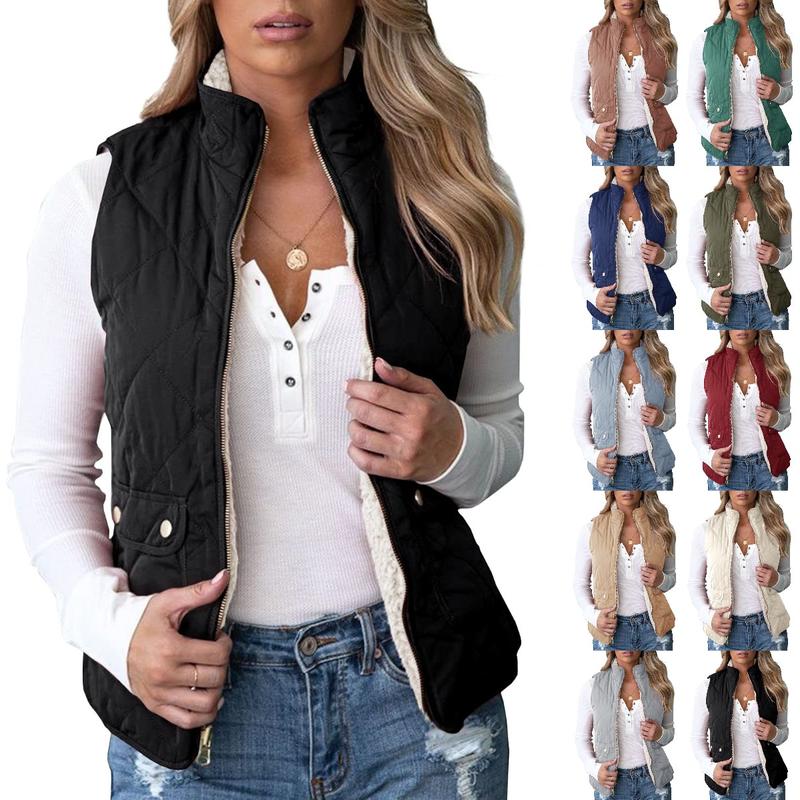 Goranbon Women's Winter Vest Casual Sherpa Fleece Vest Warm Gilet Outerwwear Stand Collar Quilted Jacket Vest with Pockets