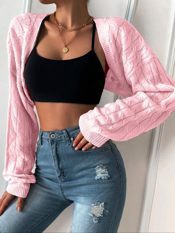 Women's Solid Drop Shoulder Crop Cardigan, Casual Long Sleeve Open Front Knitwear for Fall, Cardigan for Women, Fashion Women's Knit Clothing for Daily Wear Fall Sweaters  Preppy 80s Clothes